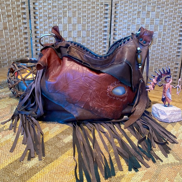 ๐ AMAZING BOHEMIAN LEATHER & STONE BAGโผ๏ธ - Picture 5 of 17